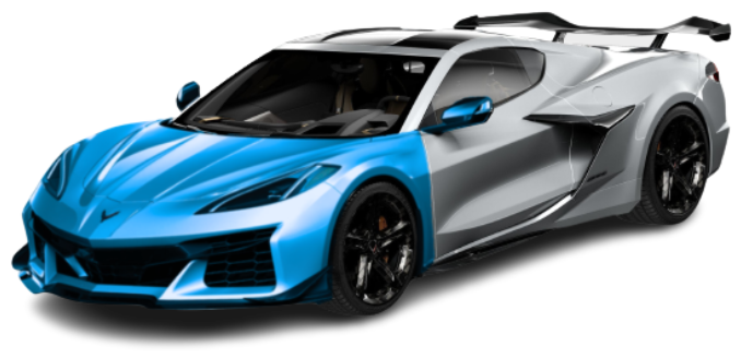 Paint protection film — full-front coverage highlighted in blue
